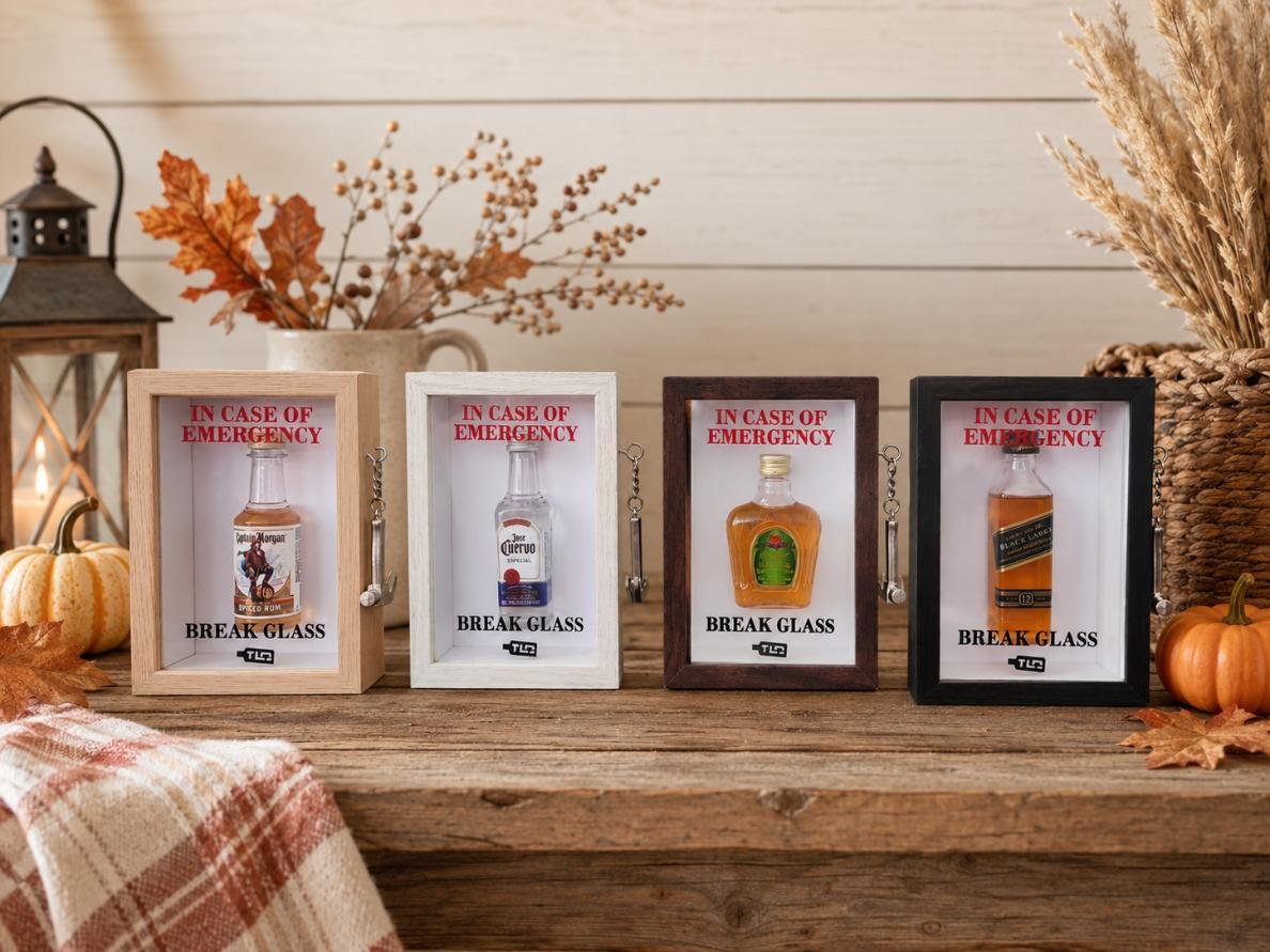 Deluxe Emergency Break Glass display boxes styled for fall gift giving