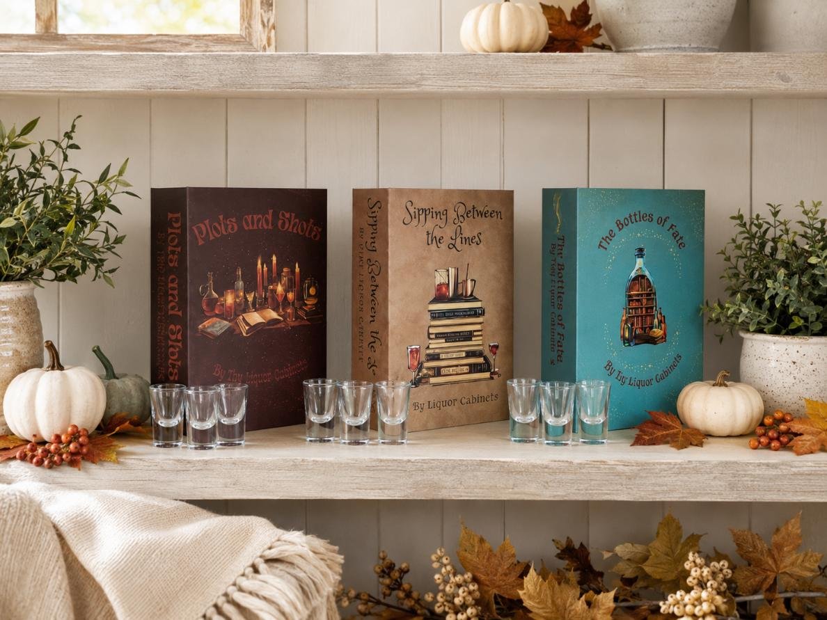 Novel Spirits Collection hidden book gifts displayed with pumpkins and fall decorations
