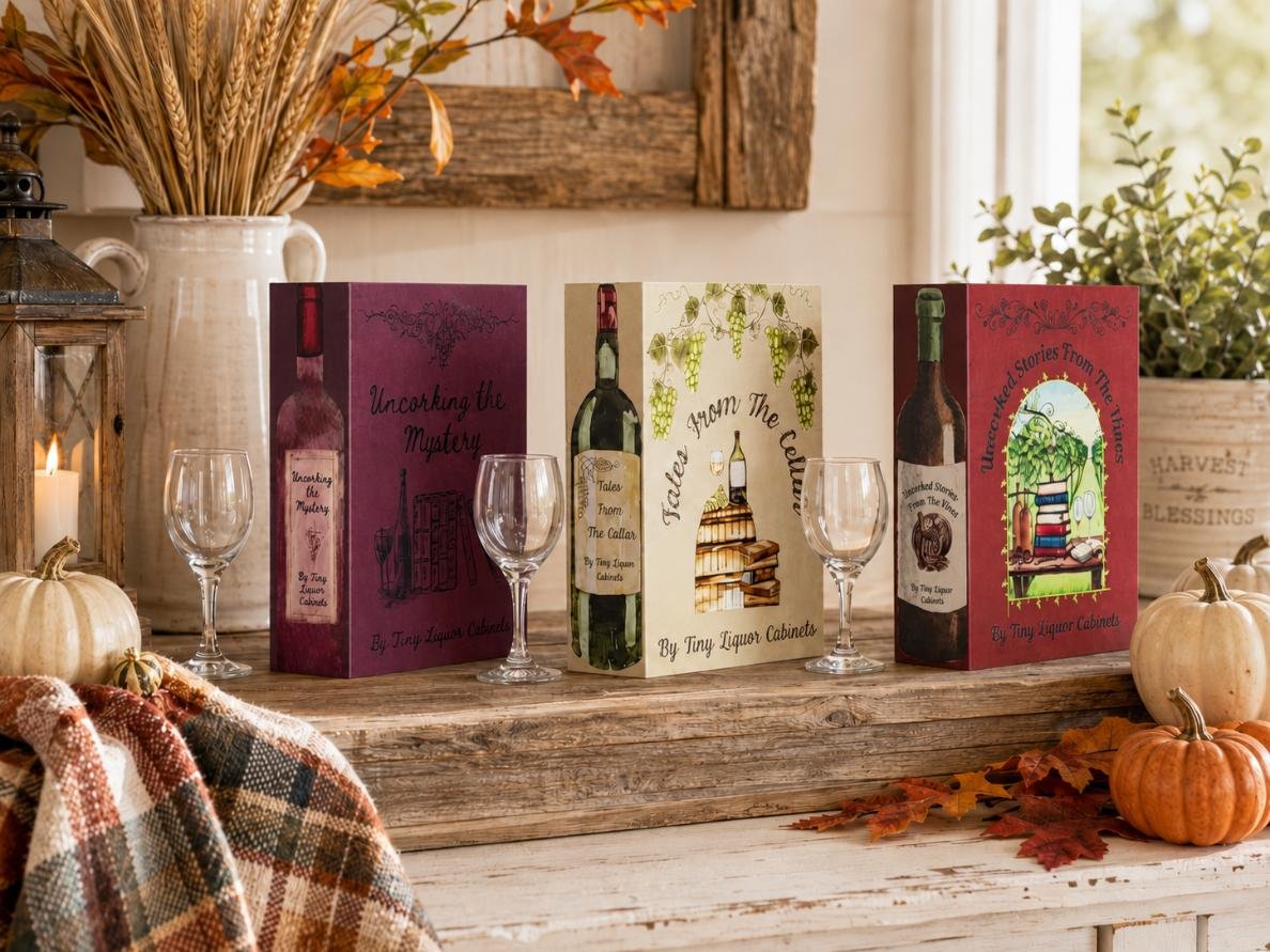 Novel Wine Collection hidden book gifts in a rustic fall setting