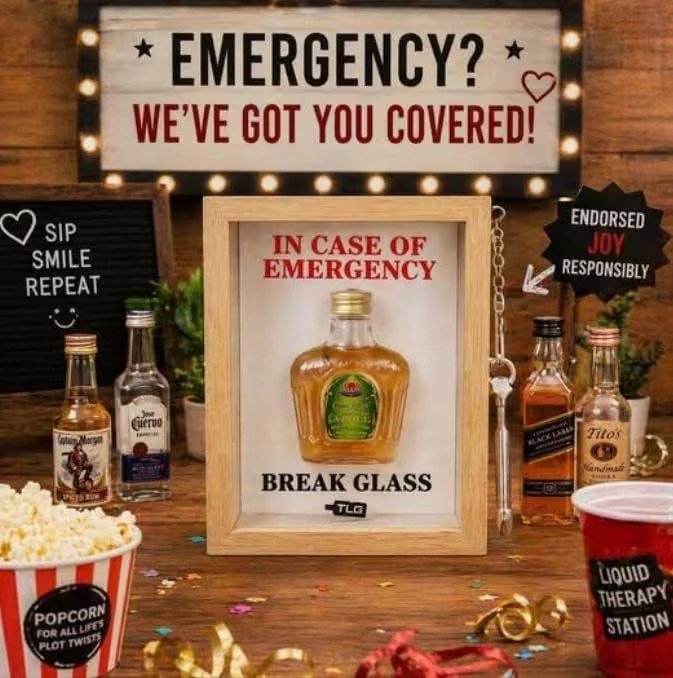 Emergency Break Glass Frame: Funny Bottle Display