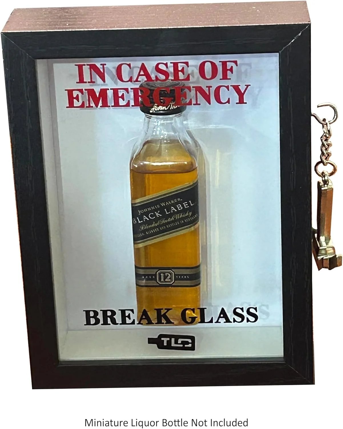 Front view of Black Emergency Break Glass Display Box