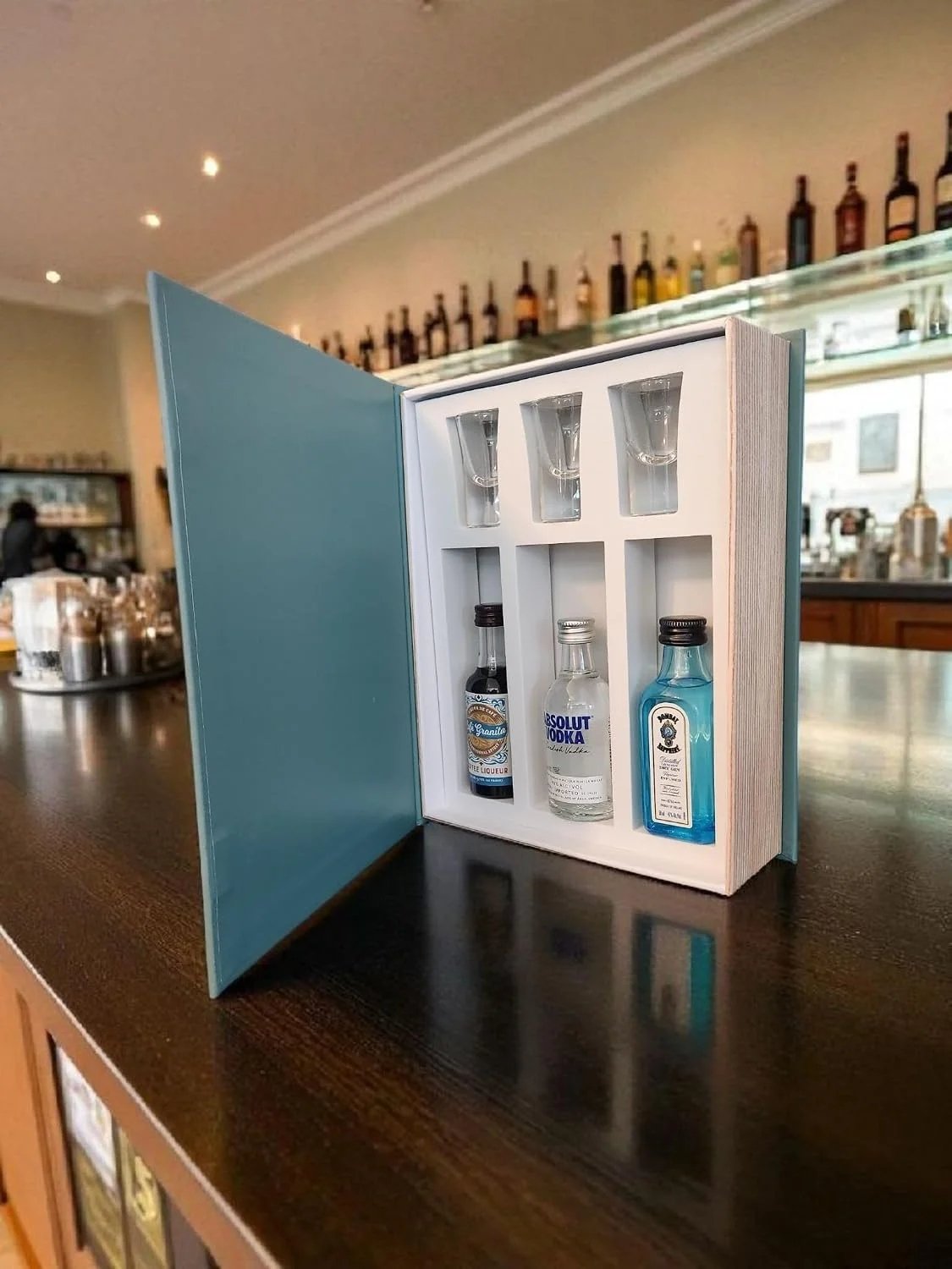 The Bottles of Fate opened with glasses and mini bottle compartments