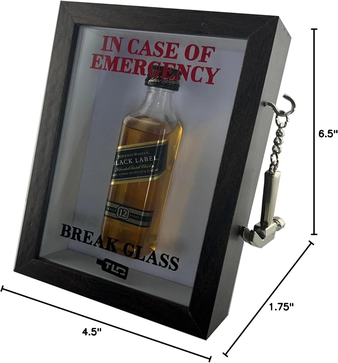 Front view of Walnut Emergency Break Glass Display Box