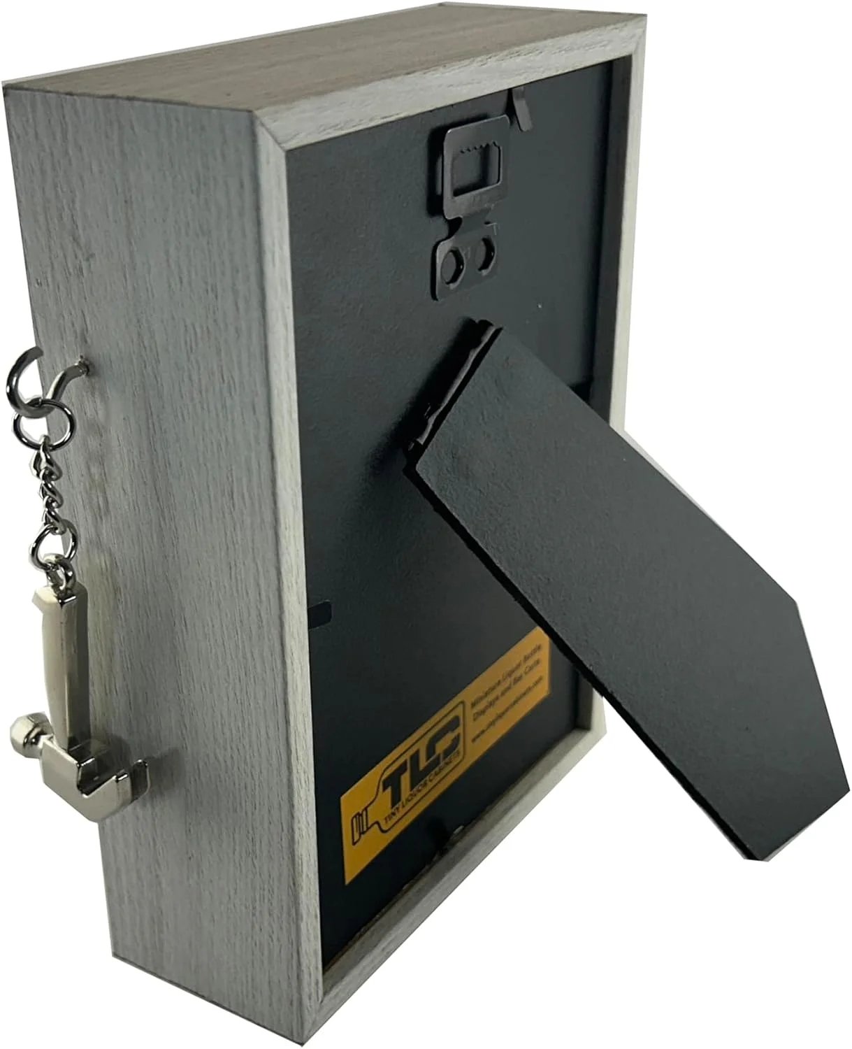 Back view of white Emergency Break Glass Display Box with stand