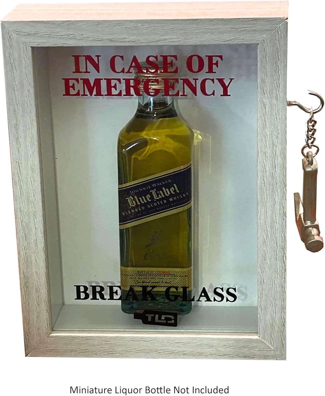 Front view of white Emergency Break Glass Display Box